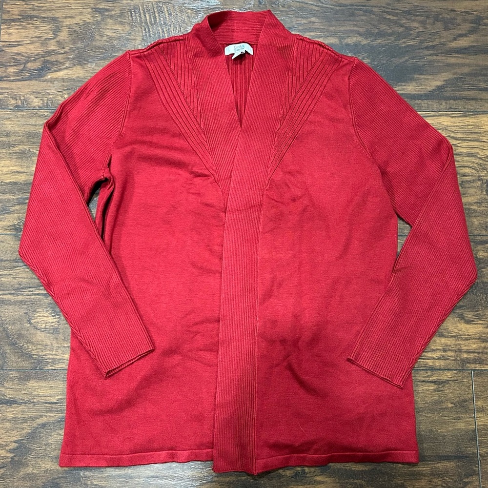 Women’s Croft & Barrow Petite‎ Medium Red Open Front Cardigan NWT